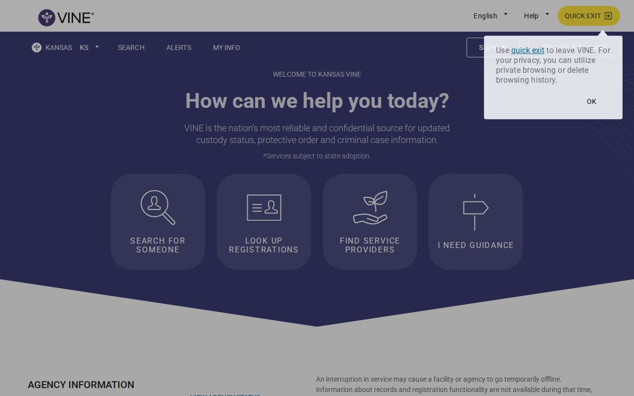 Edwards County released inmate VINELink search and alert screen